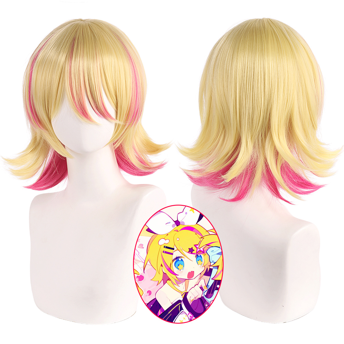 Cosplay Duo Anime - Peruca cosplay sintética, cabelo loiro curto,