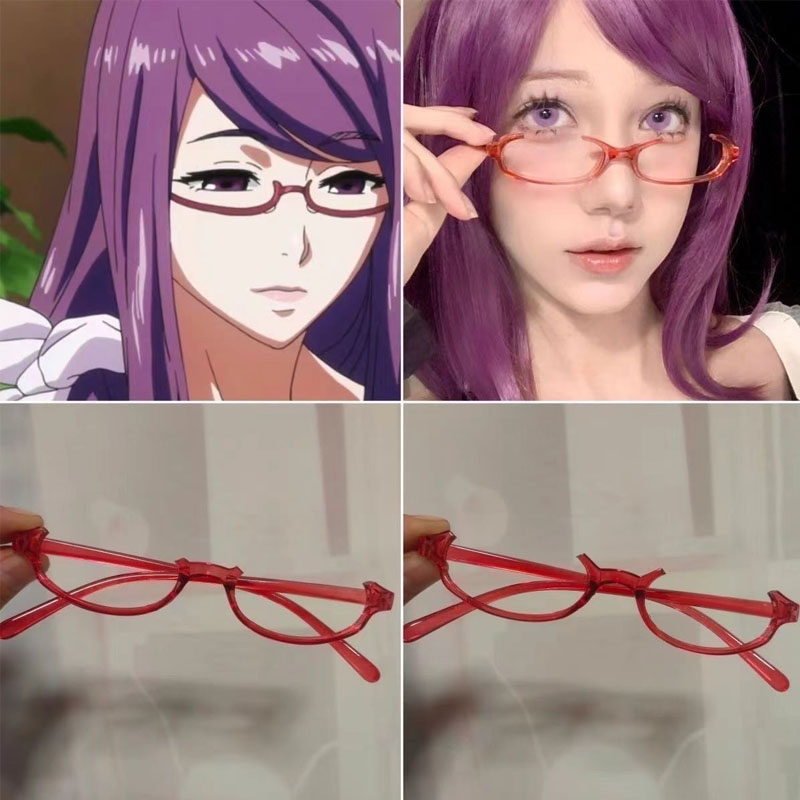 Anime Cosplay Tokyo Ghoul - Óculos Vermelhos de Meia Armação para