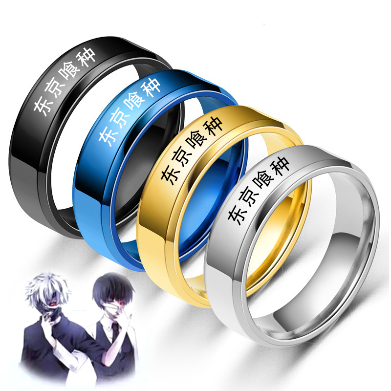 Anime Cosplay Tokyo Ghoul - Anéis de Aço Inoxidável 316L Preto